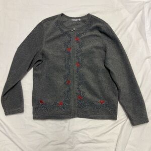 Croft & Barrow Gray Cardigan with cardinal Accents